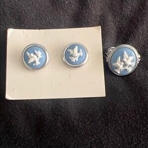 Avon Blue and White Bird Earrings
